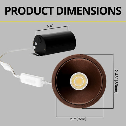 P-6995 1.5 Inch Millwork Trimless Round Bronze HO 15W, 1100 Lumens 5CCT Recessed Light, Non-IC