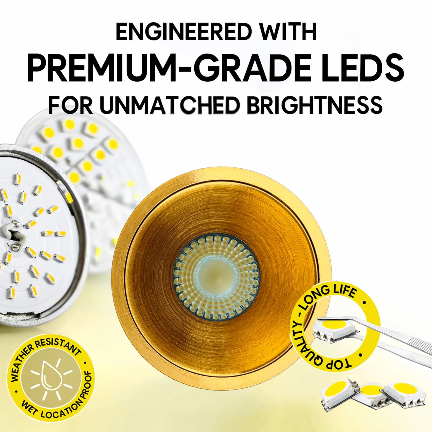 P-7063 2 Inch Millwork Trimless Round Brushed Brass 8W, 600 Lumens 5CCT Recessed Light