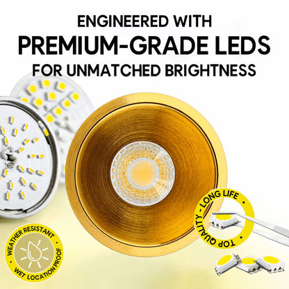 P-7068 2 Inch Millwork Trimless Round Brushed Brass HO 14-8W, 1200-750 Lumens 5CCT Recessed Light