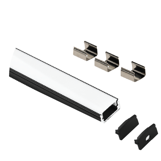 Perlglow P-96624 Black Finsih Pc opal Cover Material Frosted 1/2" aluminum surface mount channel black